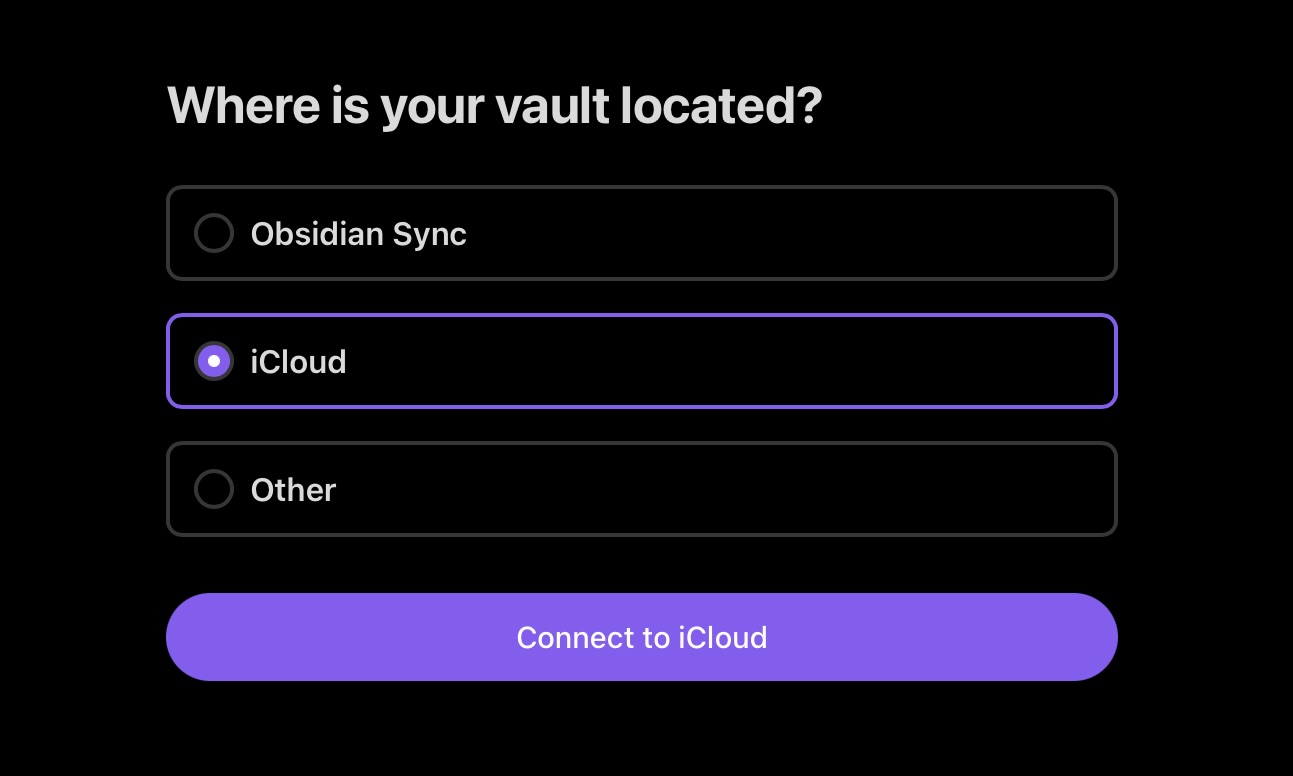 Obsidian iPad vault from iCloud
